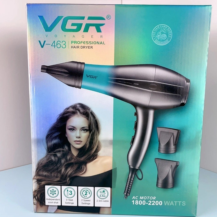 سشوار حرفه ای وی جی آر مدل V-463 با باد سرد و متمرکزکننده