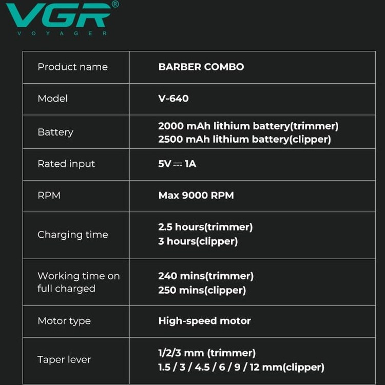 ماشین اصلاح وی جی آر مدل VGR V-640 با تیغه سرامیک و برش مستقیم