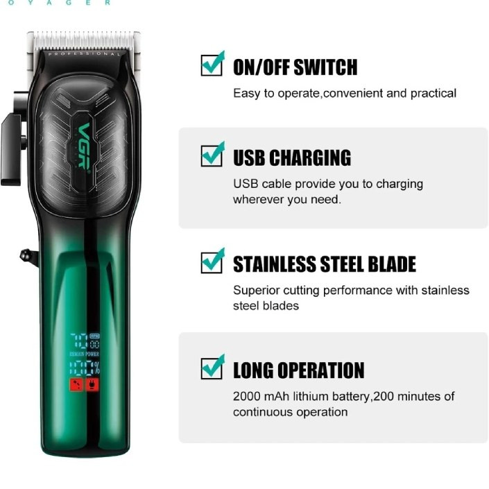 ماشین اصلاح وی جی آر مدل V-654 با تیغه استیل ضد زنگ و برش مستقیم