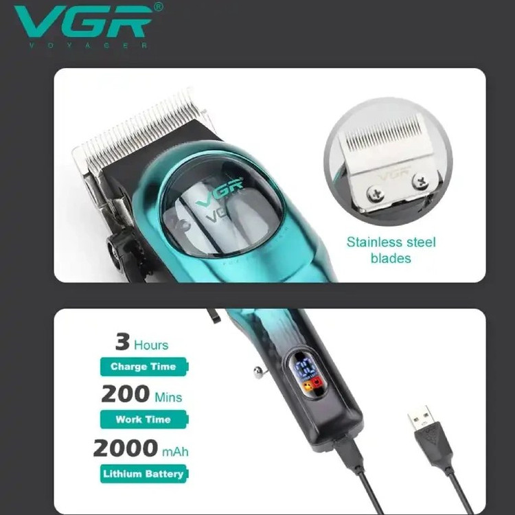 ماشین اصلاح وی جی آر مدل V-166 با برش مستقیم و تیغه استیل ضد زنگ