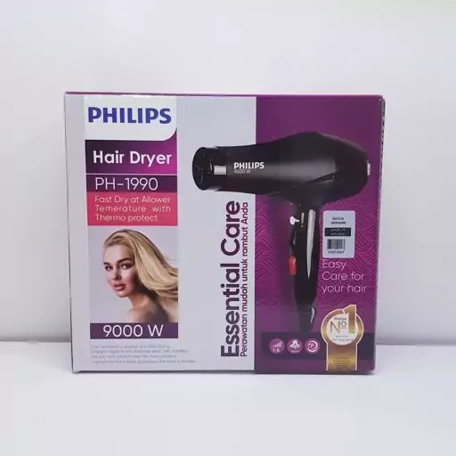سشوار فیلیپس مدل PH-1990 قدرت ۹۰۰۰ وات با باد سرد و متمرکزکننده
