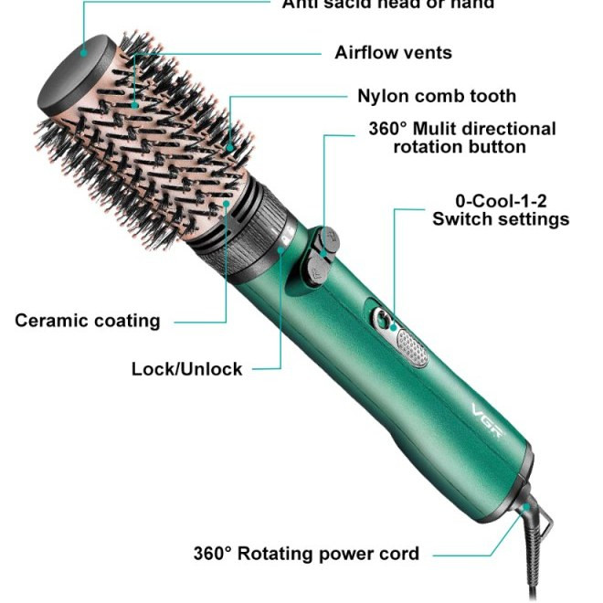 سشوار چرخشی وی جی آر مدل V498 با دو سری و باد سرد