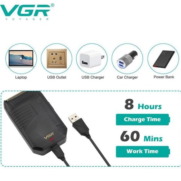 ماشین اصلاح وی جی آر مدل V-375 با تکنولوژی برش مستقیم و تیغه استیل ضد زنگ